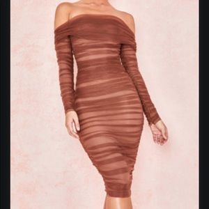 Chestnut Tulle Off-the-shoulder Dress